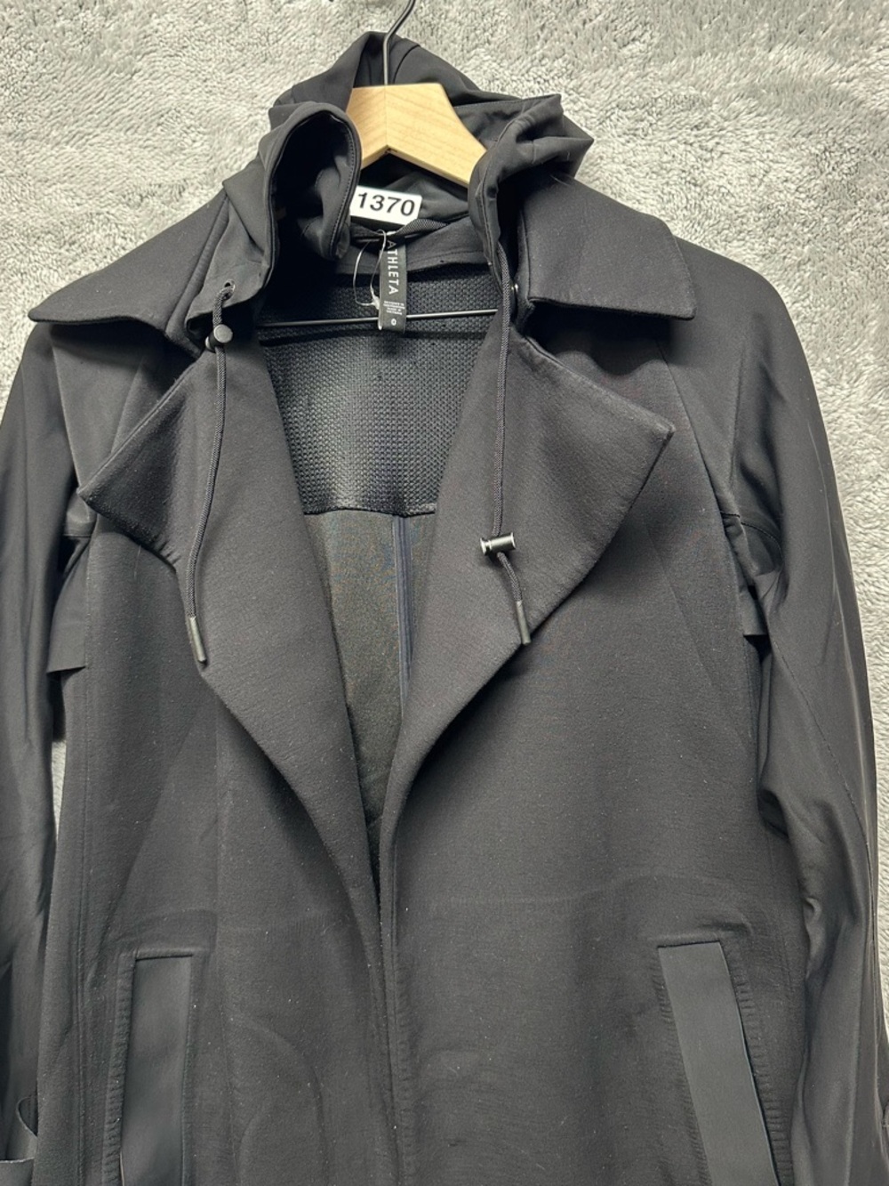 Athleta Black Hooded Trench Coat Lightweight Jacket Size 0 Minimalist Active - Picture 10 of 10